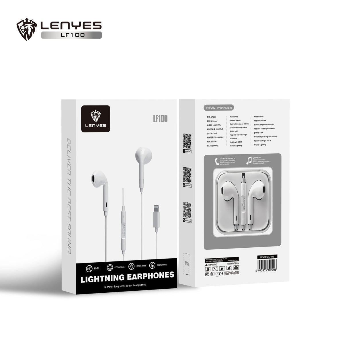 Lenyes Lightning HD Mic Wired Earphones LF100