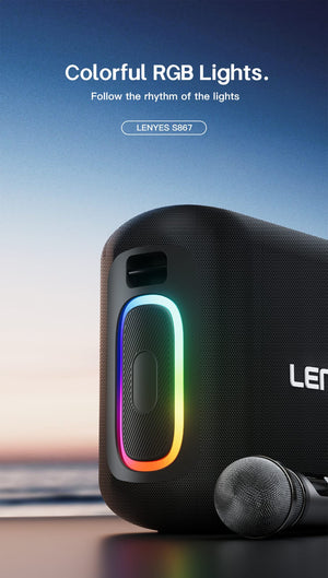 Lenyes Bluetooth 5.3 200W Dual UHF Mic IPX6 Party Speaker S867