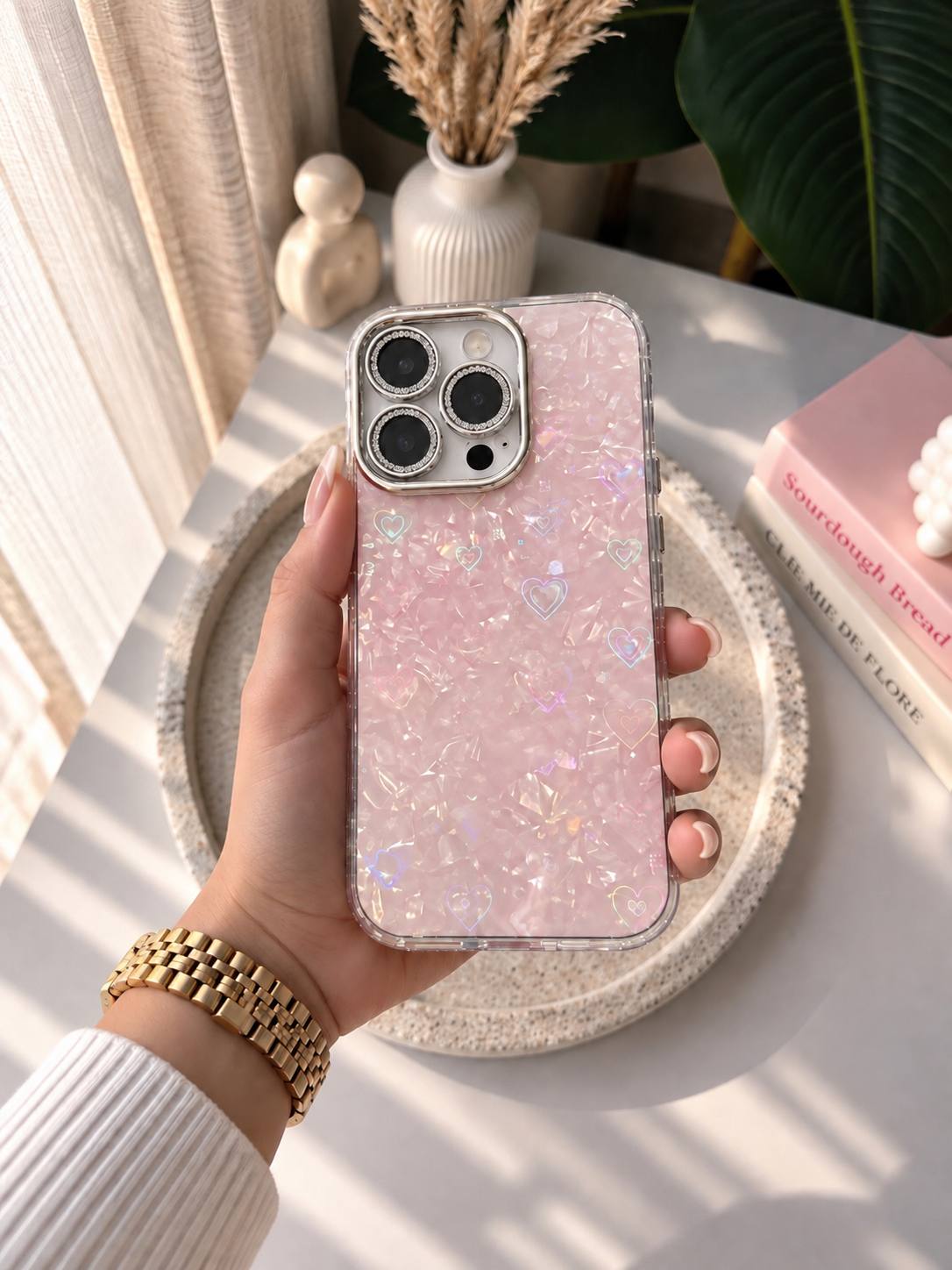 Glossy Hearts Translucent iPhone case With Lens Protector