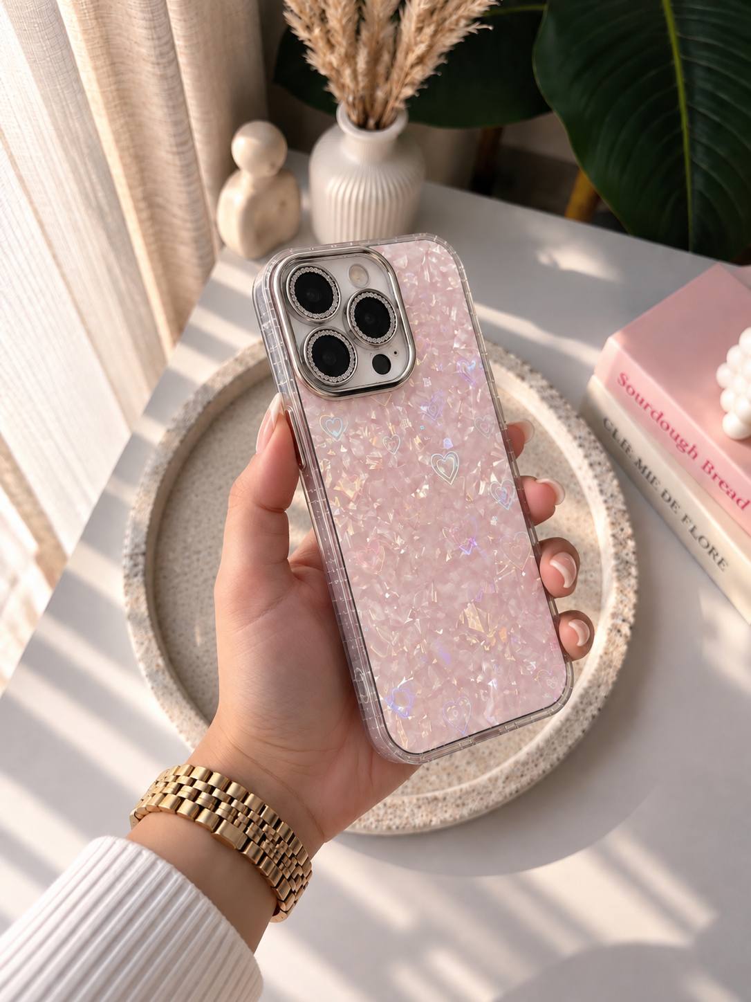 Glossy Hearts Translucent iPhone case With Lens Protector