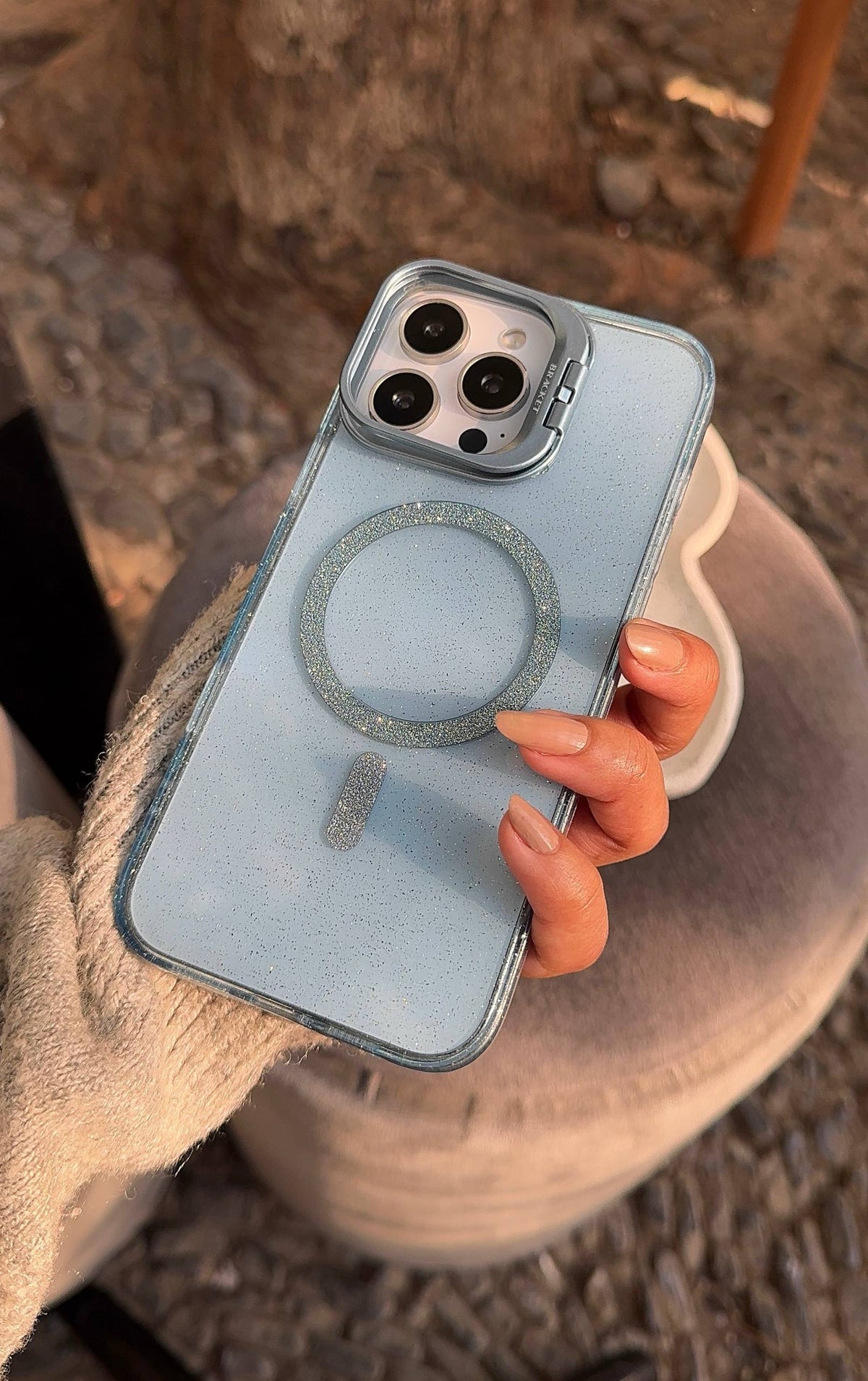 Glittery Magsafe with Camera Stand iPhone Case