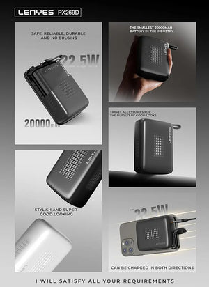 Lenyes 20000mAh 22.5W Built-In Type-C Cable Power Bank PX269D