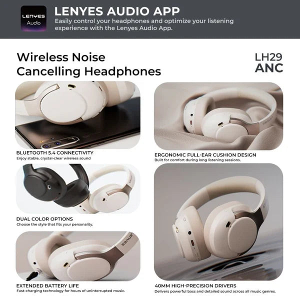 Lenyes Bluetooth 5.3 ANC HiFi 30H App-Control Headphones LH29
