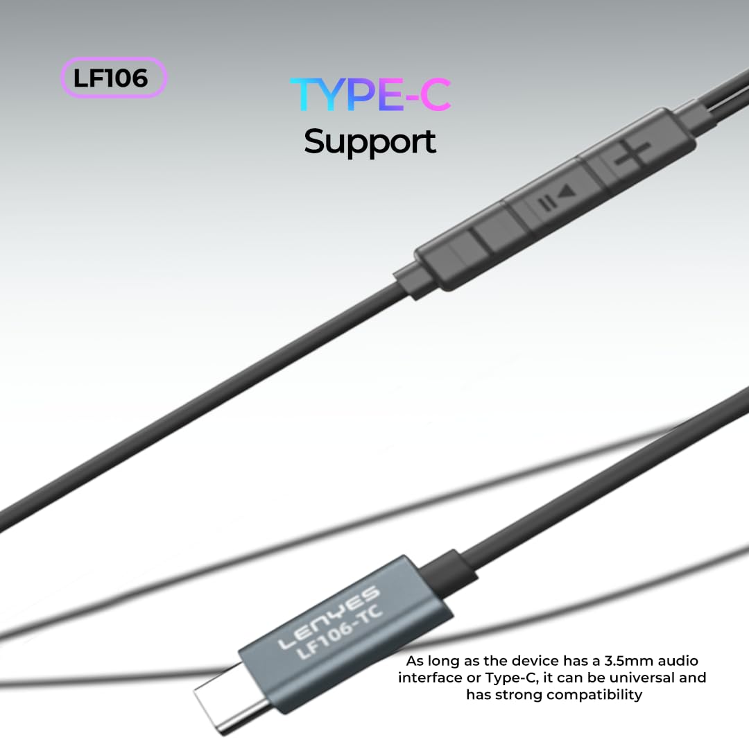 Lenyes Type-C 14mm HiFi Mic Wired Earphones LF106