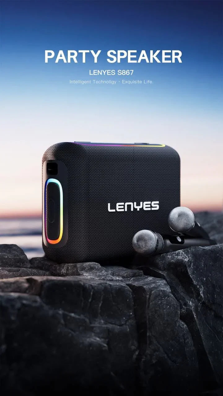 Lenyes Bluetooth 5.3 200W Dual UHF Mic IPX6 Party Speaker S867