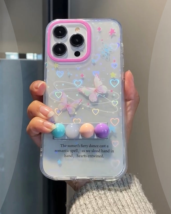 Transparent Holographic Hearts With Stand iPhone Case