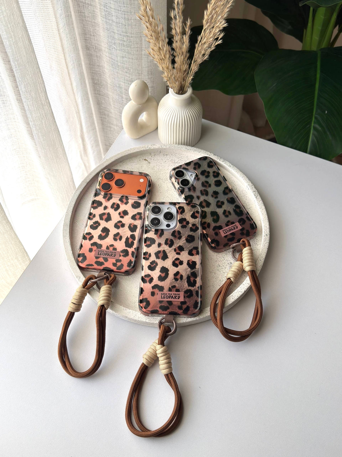 Milk Tea Leopard iPhone Case with Lanyard