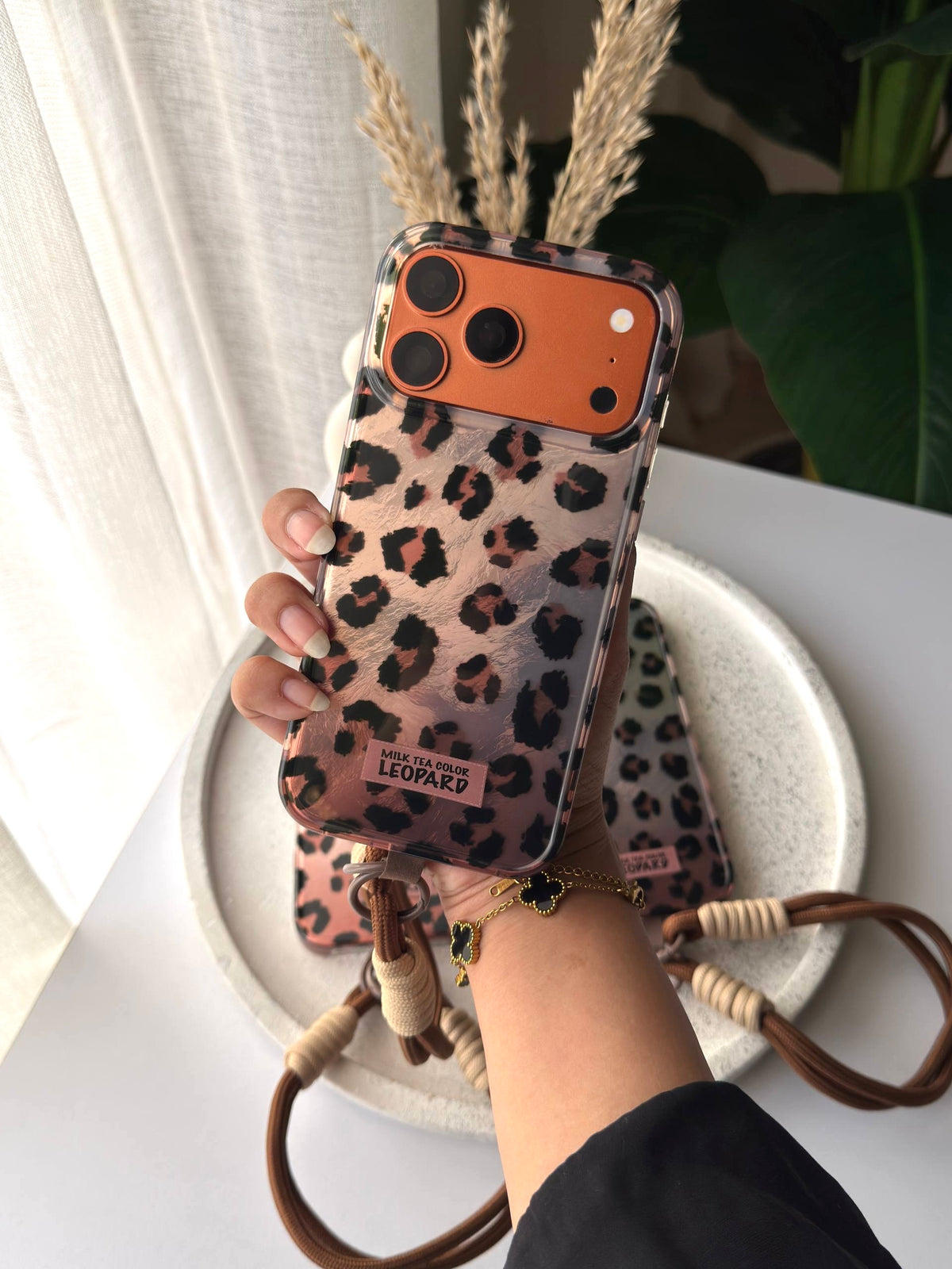 Milk Tea Leopard iPhone Case with Lanyard