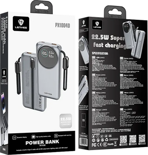 Lenyes 10000mAh 22.5W Built-In Lightning Cable Digital Display Power Bank PX1004D