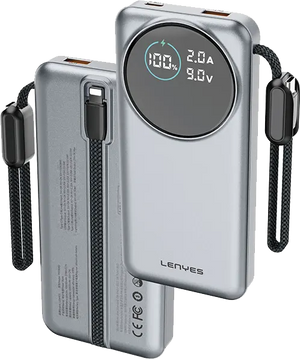 Lenyes 10000mAh 22.5W Built-In Lightning Cable Digital Display Power Bank PX1004D