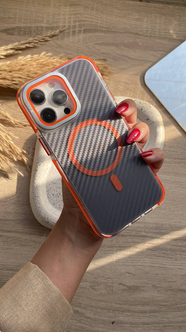 Carbon Fiber MagSafe Clear Case with Colored Edges