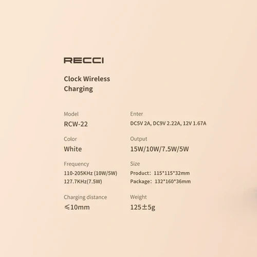 Recci RCW-22 Wireless Charger with Digital Clock & Alarm