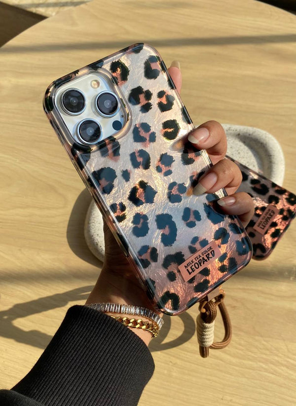 Milk Tea Leopard with Lanyard iPhone Case